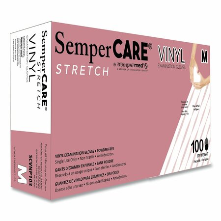 SEMPERCARE Syn-Stretch, Vinyl Disposable Gloves, 5 mil Palm, Vinyl, Powder-Free, Medium, 1000 PK, Cream SCVNP103